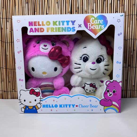 Care Bears Hello Kitty Loves Cheer Bear 10" Collectible Plush 2-Pack - Picture 1 of 7